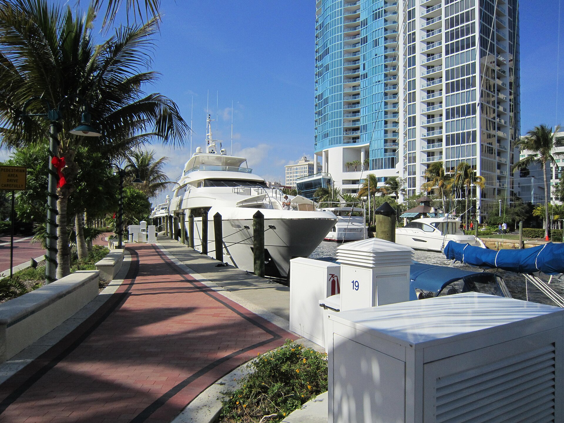 The landscaped Riverwalk beside the New River in Fort Lauderdale.